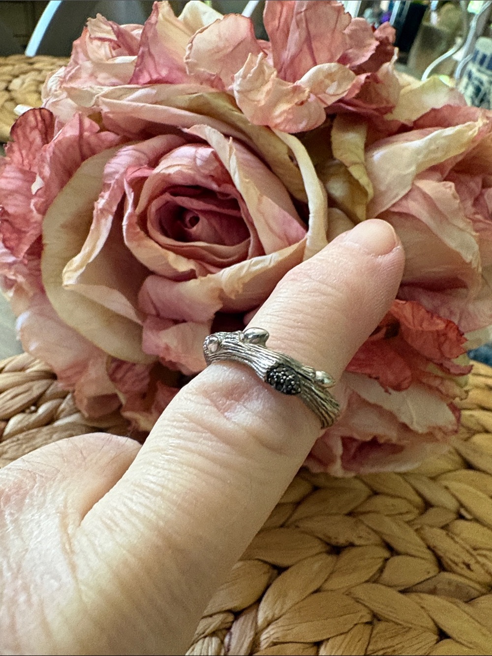Dweck Diamonds Sterling Silver Woodland Twig Ring with Black Diamond Pave